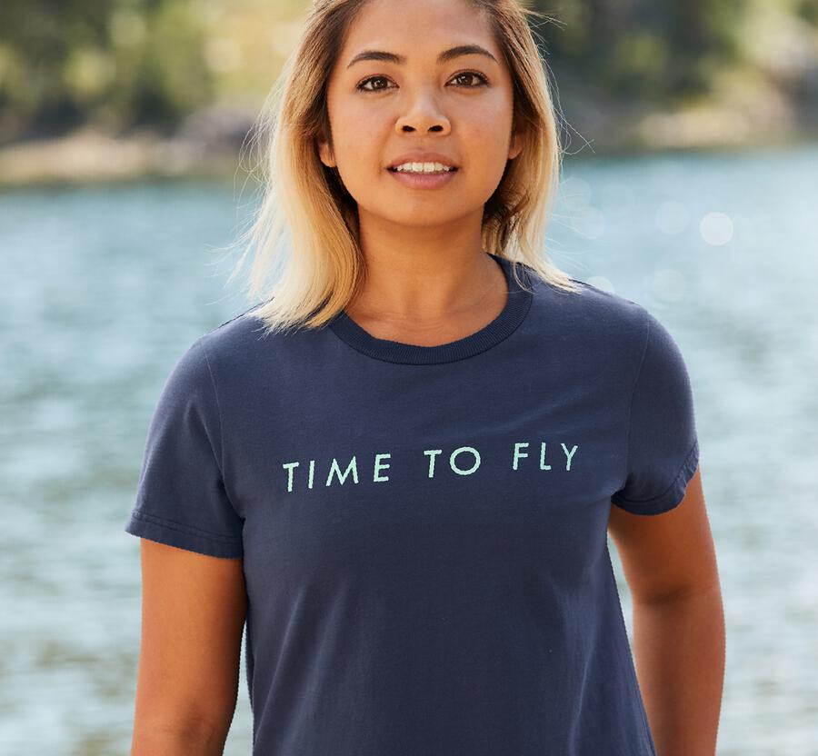 Hoka One One Womens Tee - Brand - Navy - ODQZ86215